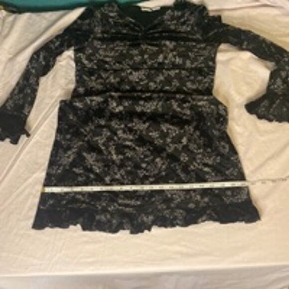 Floral Black Velvet Mini Dress Women’s M Gothic Witchy Grunge 90s Vibes - Picture 15 of 16